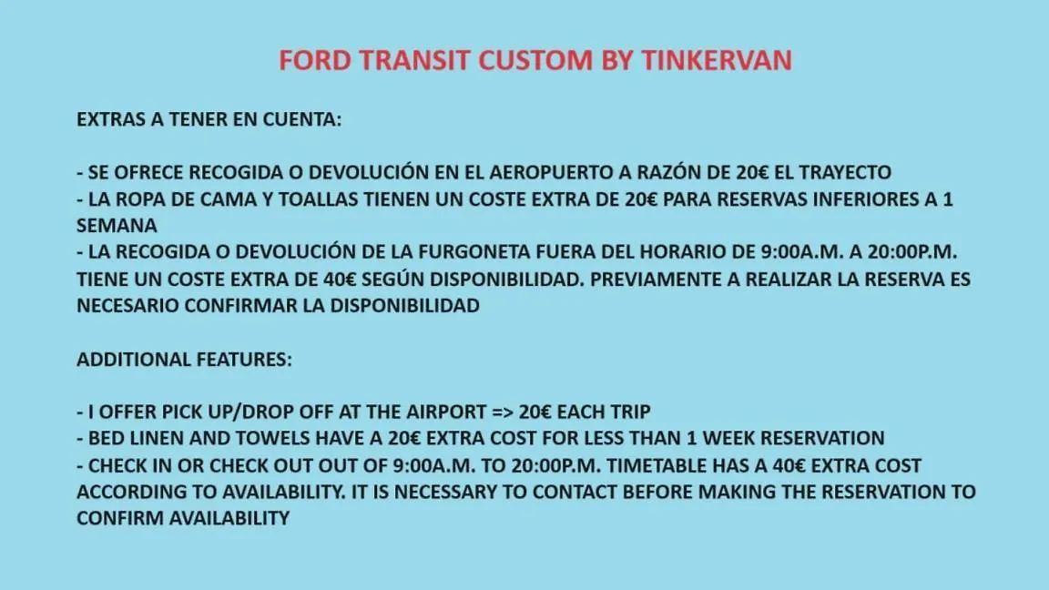 Campsite Ford Transit Custom Camper Hotel Palma de Mallorca